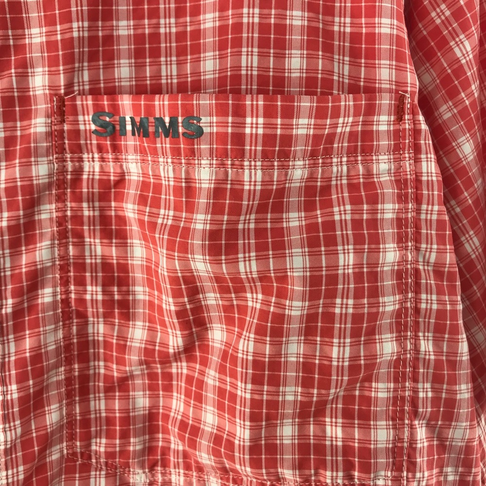 Simms Men's Orange Plaid Short Sleeve Button Front Performance Shirt Size L - Picture 4 of 9